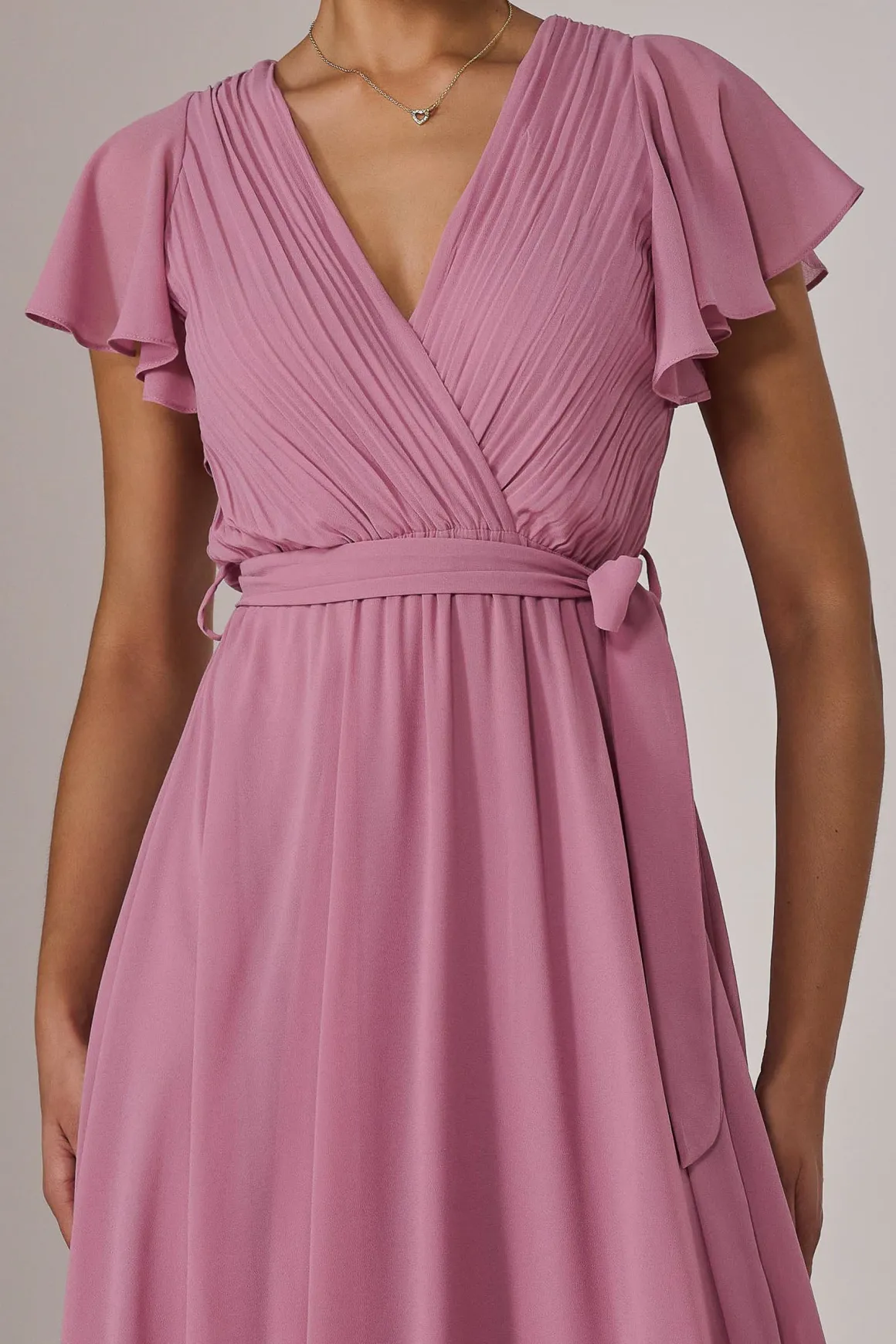 Chiffon Flutter Sleeve Maxi Dress, Dusty Pink