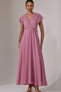 Chiffon Flutter Sleeve Maxi Dress, Dusty Pink