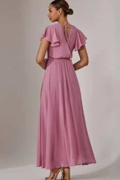 Chiffon Flutter Sleeve Maxi Dress, Dusty Pink