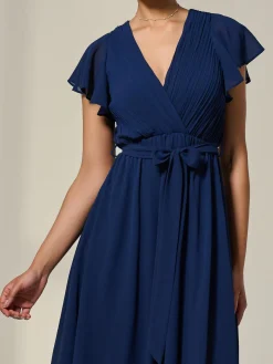 Chiffon Flutter Sleeve Maxi Dress, Navy