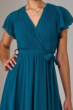 Chiffon Flutter Sleeve Maxi Dress, Teal