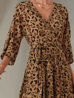 Chiffon Gold Spot Patterned Midaxi Dress, Brown Leopard