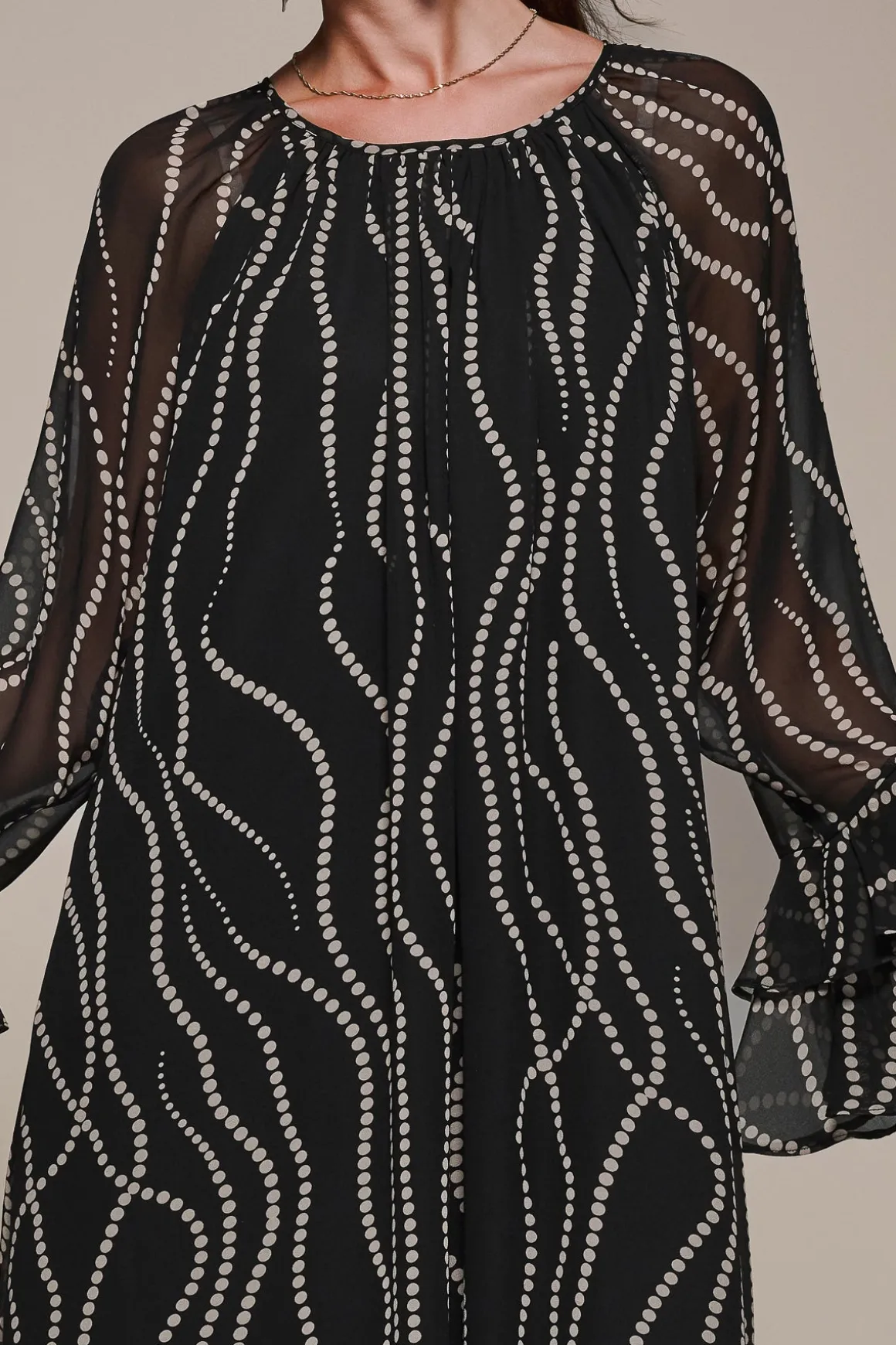 Chiffon Long Sleeve Shift Maxi Dress, Black Spot