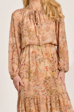 Chiffon Long Sleeve Tiered Maxi Dress, Orange Multi