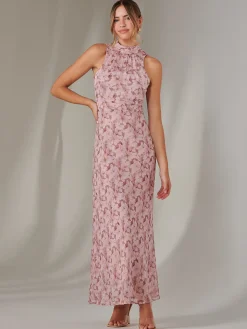 Chiffon Maxi Dress, Pink Floral