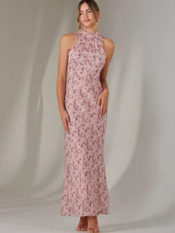 Chiffon Maxi Dress, Pink Floral