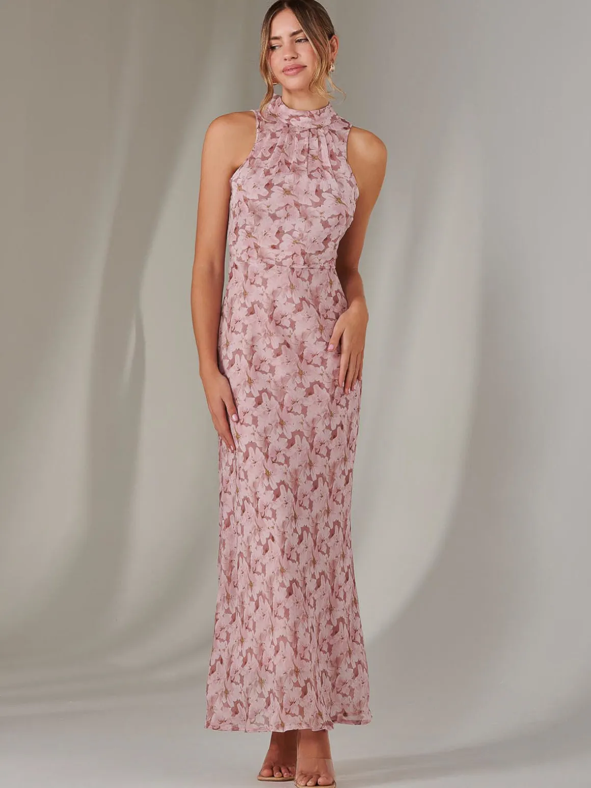 Chiffon Maxi Dress, Pink Floral