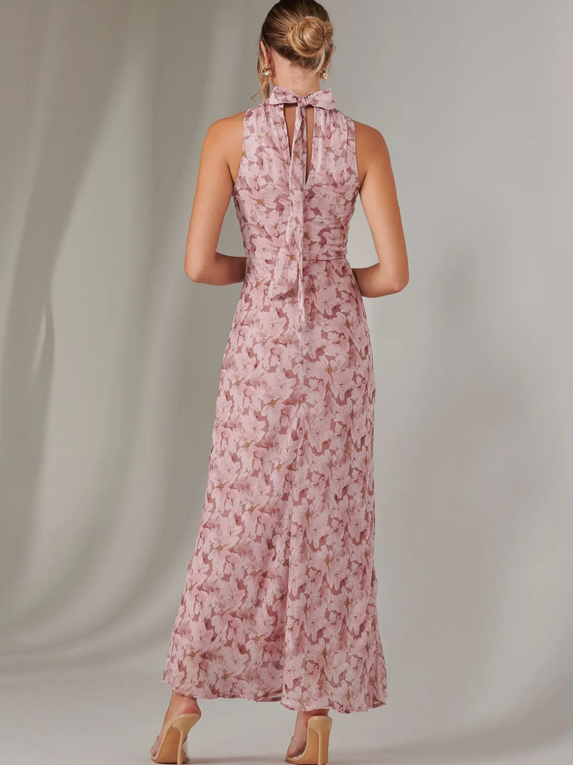 Chiffon Maxi Dress, Pink Floral