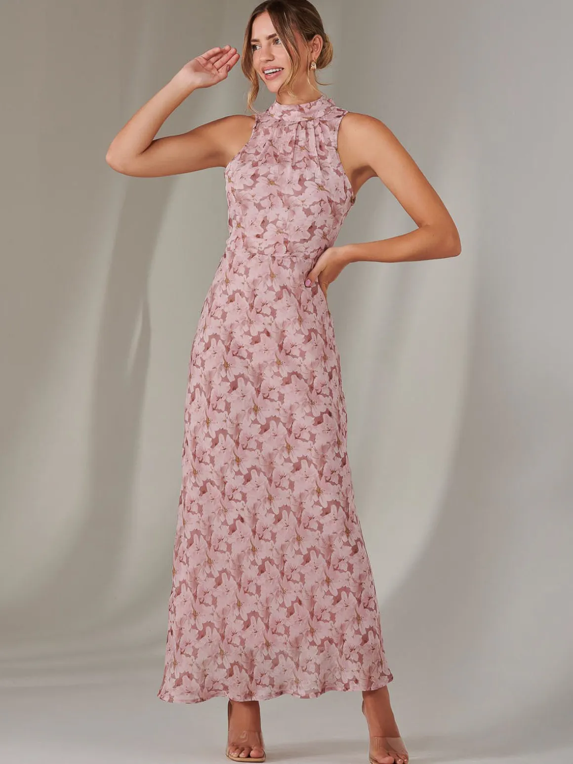 Chiffon Maxi Dress, Pink Floral