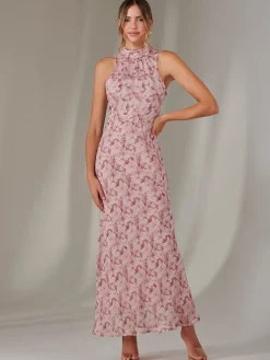 Chiffon Maxi Dress, Pink Floral