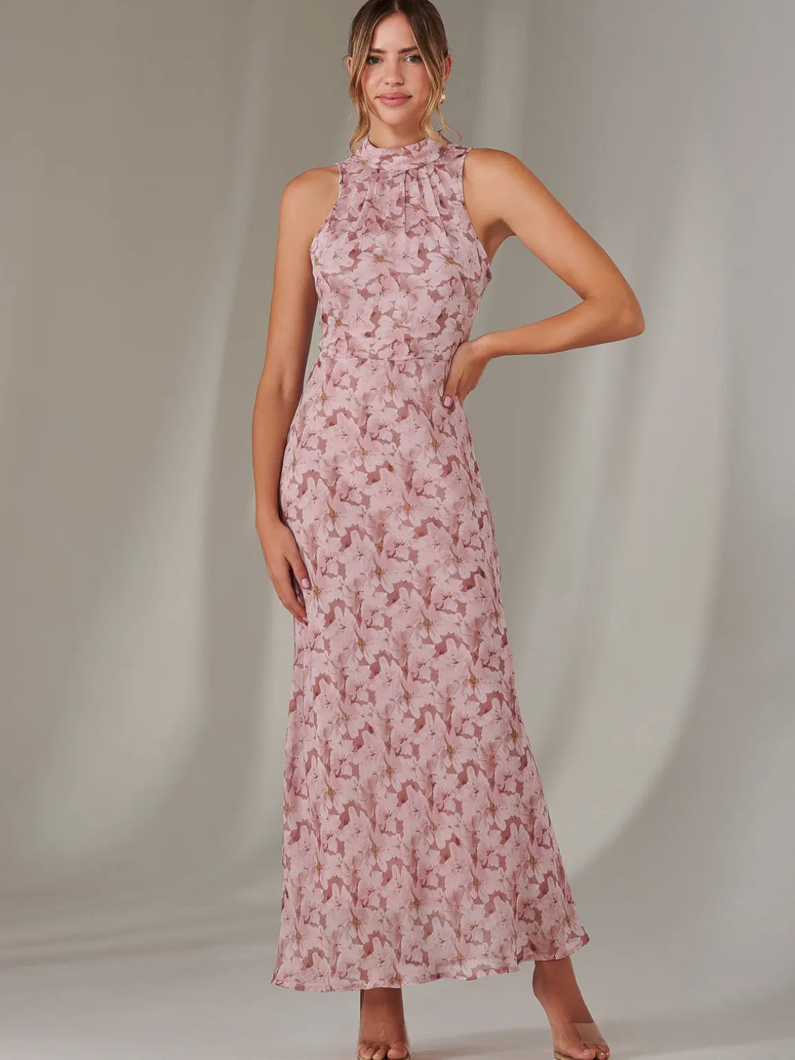 Chiffon Maxi Dress, Pink Floral