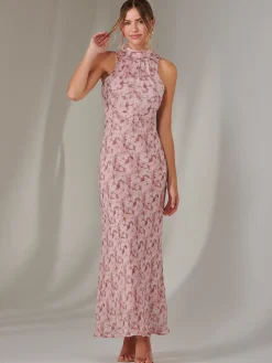 Chiffon Maxi Dress, Pink Floral