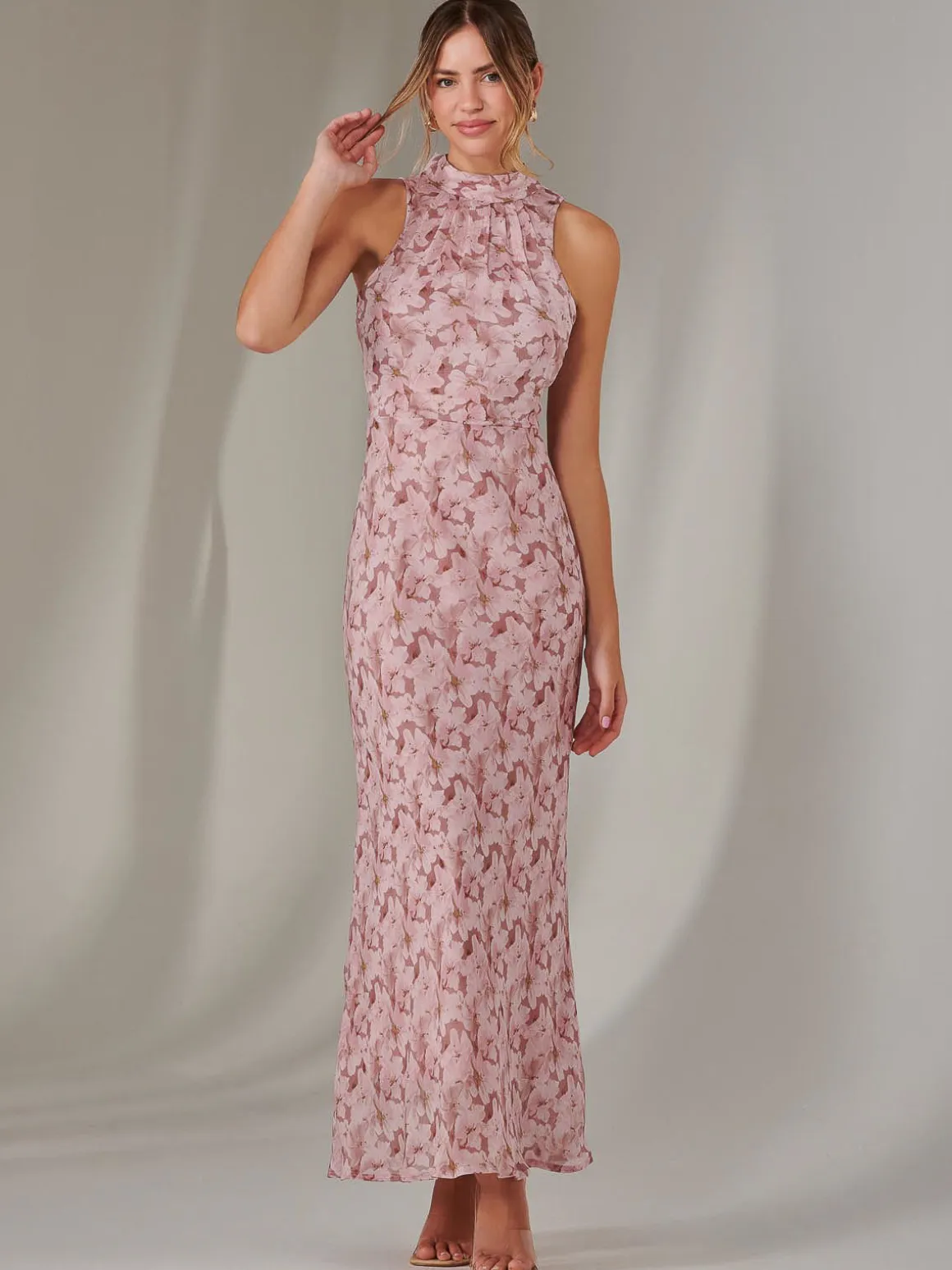 Chiffon Maxi Dress, Pink Floral