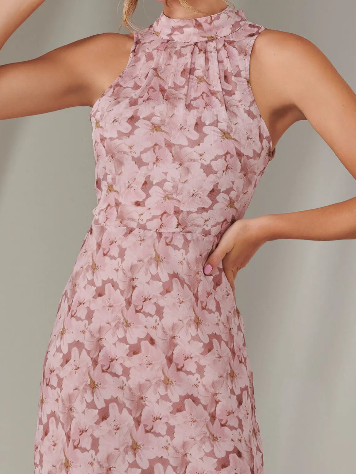 Chiffon Maxi Dress, Pink Floral
