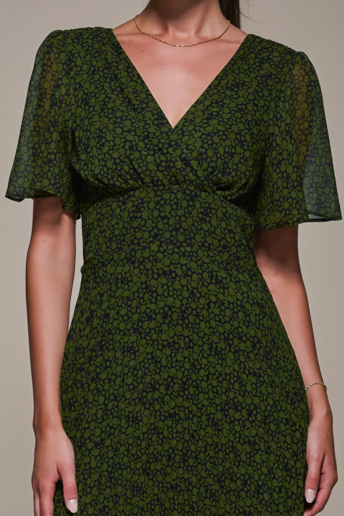 Chiffon Pleated Dip Hem Maxi Dress, Green Abstract