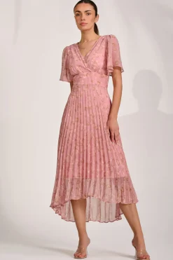 Chiffon Pleated Maxi Dress, Dusty Pink