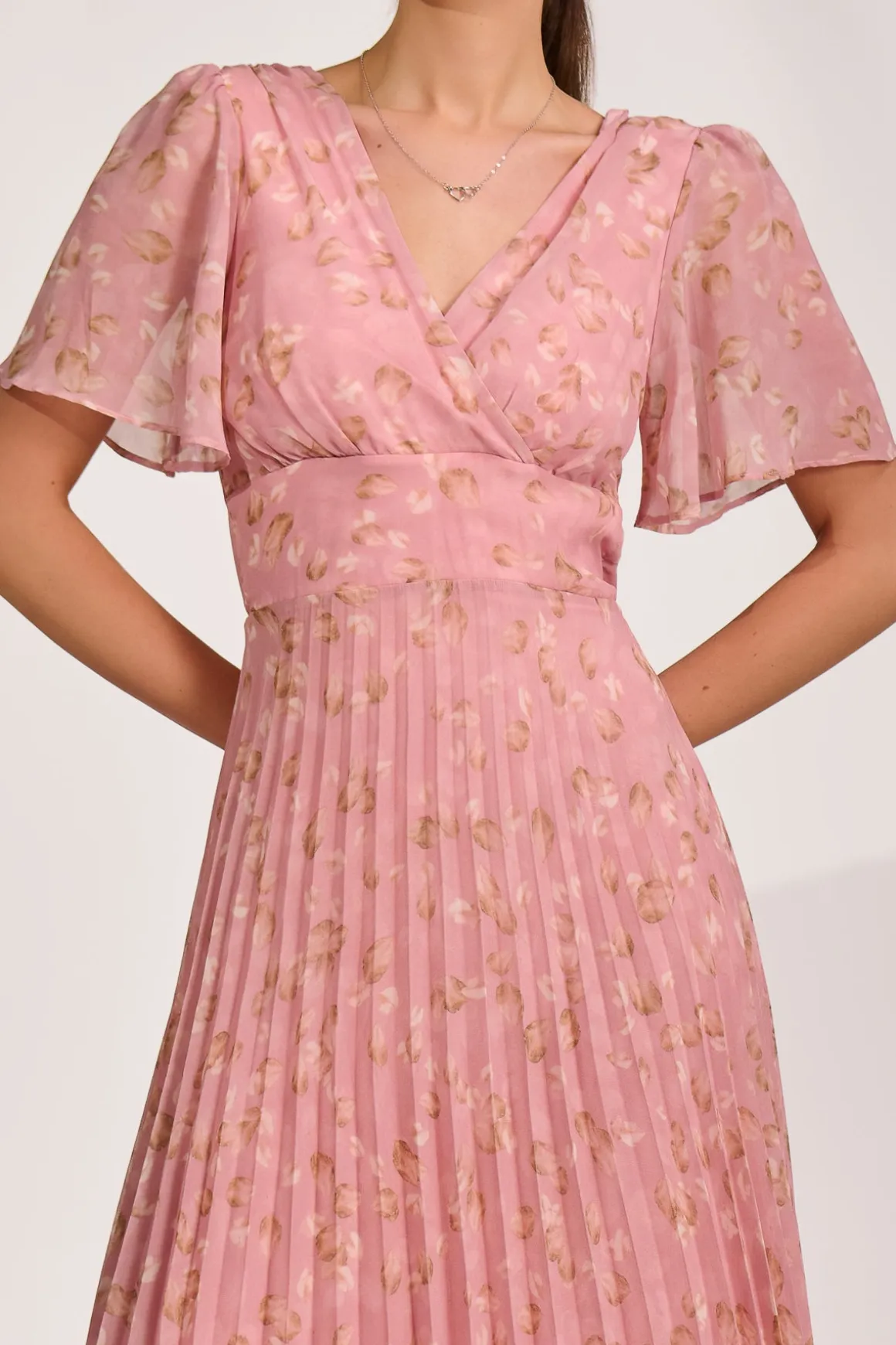 Chiffon Pleated Maxi Dress, Dusty Pink