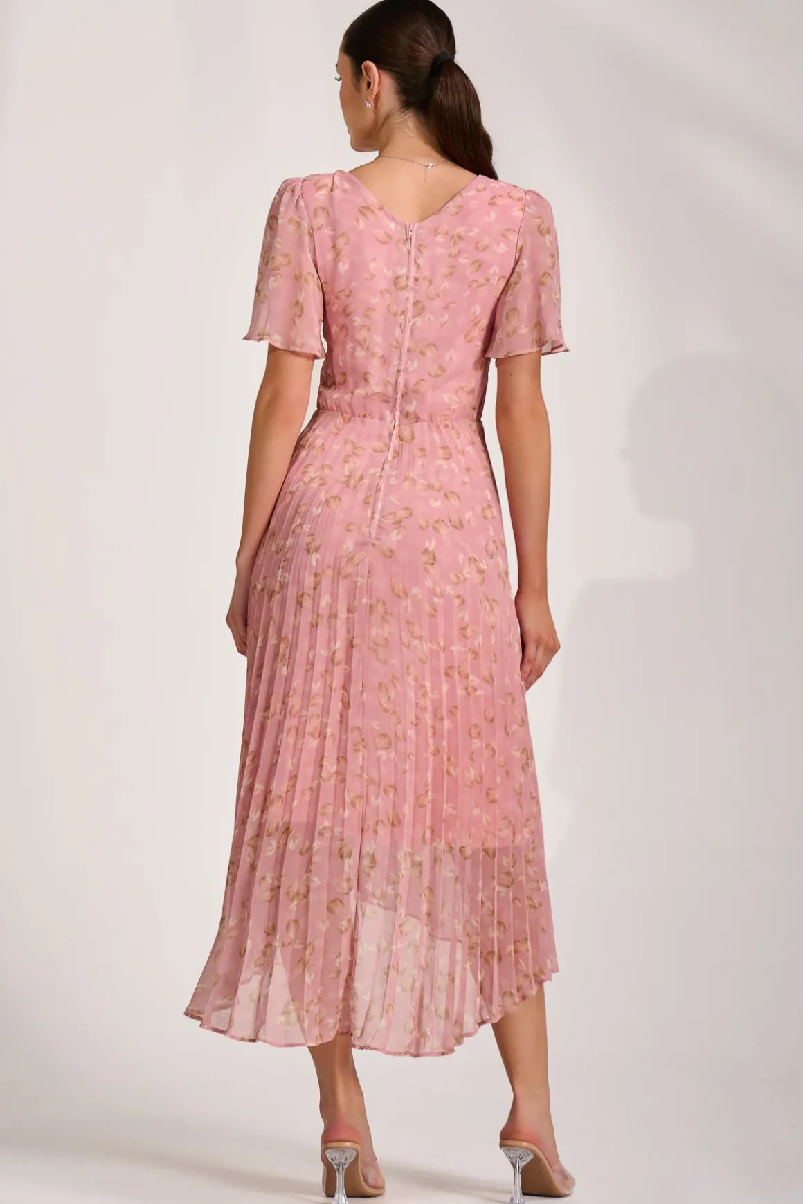 Chiffon Pleated Maxi Dress, Dusty Pink