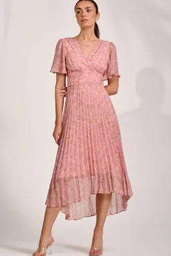 Chiffon Pleated Maxi Dress, Dusty Pink