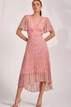 Chiffon Pleated Maxi Dress, Dusty Pink