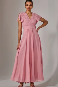 Chiffon Pleated Maxi Dress, Dusty Pink