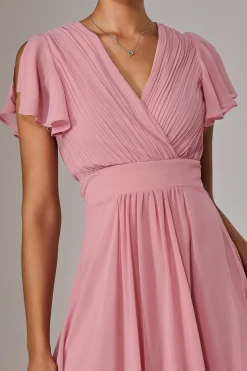 Chiffon Pleated Maxi Dress, Dusty Pink