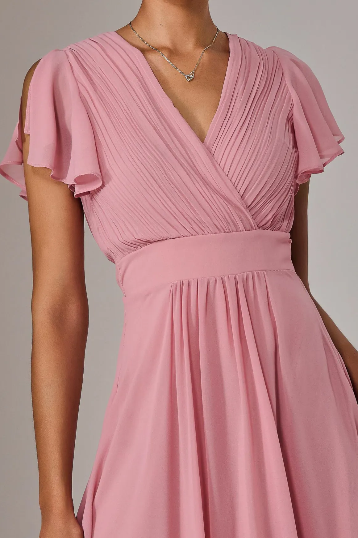 Chiffon Pleated Maxi Dress, Dusty Pink