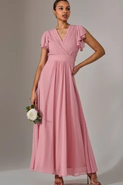 Chiffon Pleated Maxi Dress, Dusty Pink