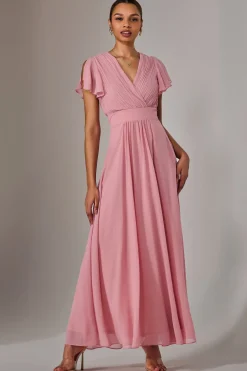 Chiffon Pleated Maxi Dress, Dusty Pink