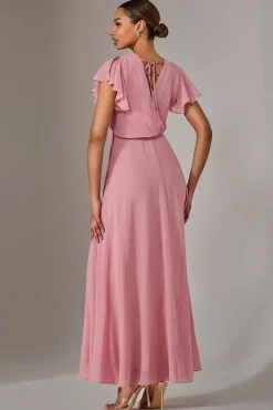Chiffon Pleated Maxi Dress, Dusty Pink