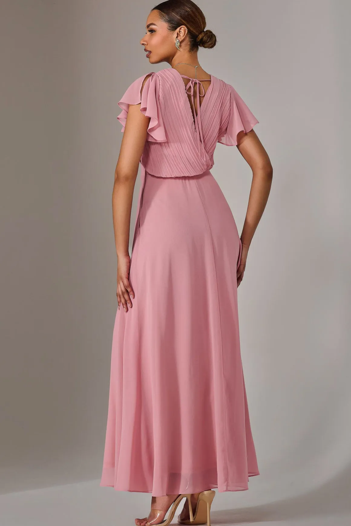 Chiffon Pleated Maxi Dress, Dusty Pink