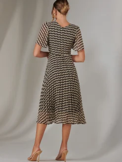 Chiffon Pleated Wrap Midaxi Dress, Cream Polka Dot