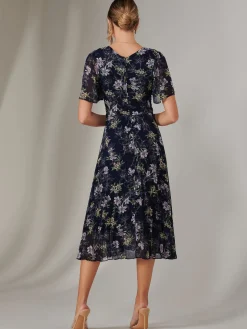 Chiffon Pleated Wrap Midaxi Dress, Multi Floral