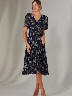 Chiffon Pleated Wrap Midaxi Dress, Multi Floral