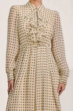 Chiffon Print Ruffled Shirt Dress, Beige Paisley