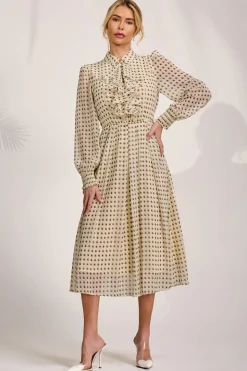 Chiffon Print Ruffled Shirt Dress, Beige Paisley