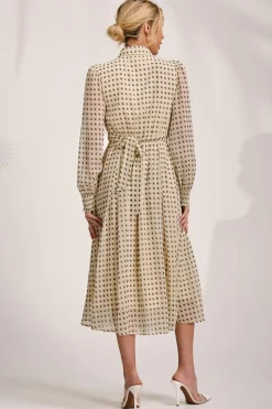 Chiffon Print Ruffled Shirt Dress, Beige Paisley