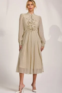 Chiffon Print Ruffled Shirt Dress, Beige Paisley