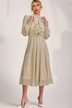 Chiffon Print Ruffled Shirt Dress, Beige Paisley