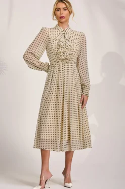 Chiffon Print Ruffled Shirt Dress, Beige Paisley