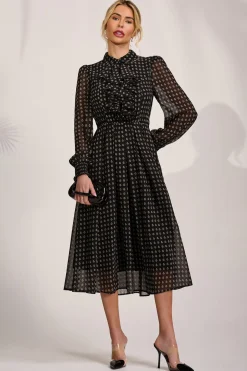 Chiffon Print Ruffled Shirt Dress, Black Paisley