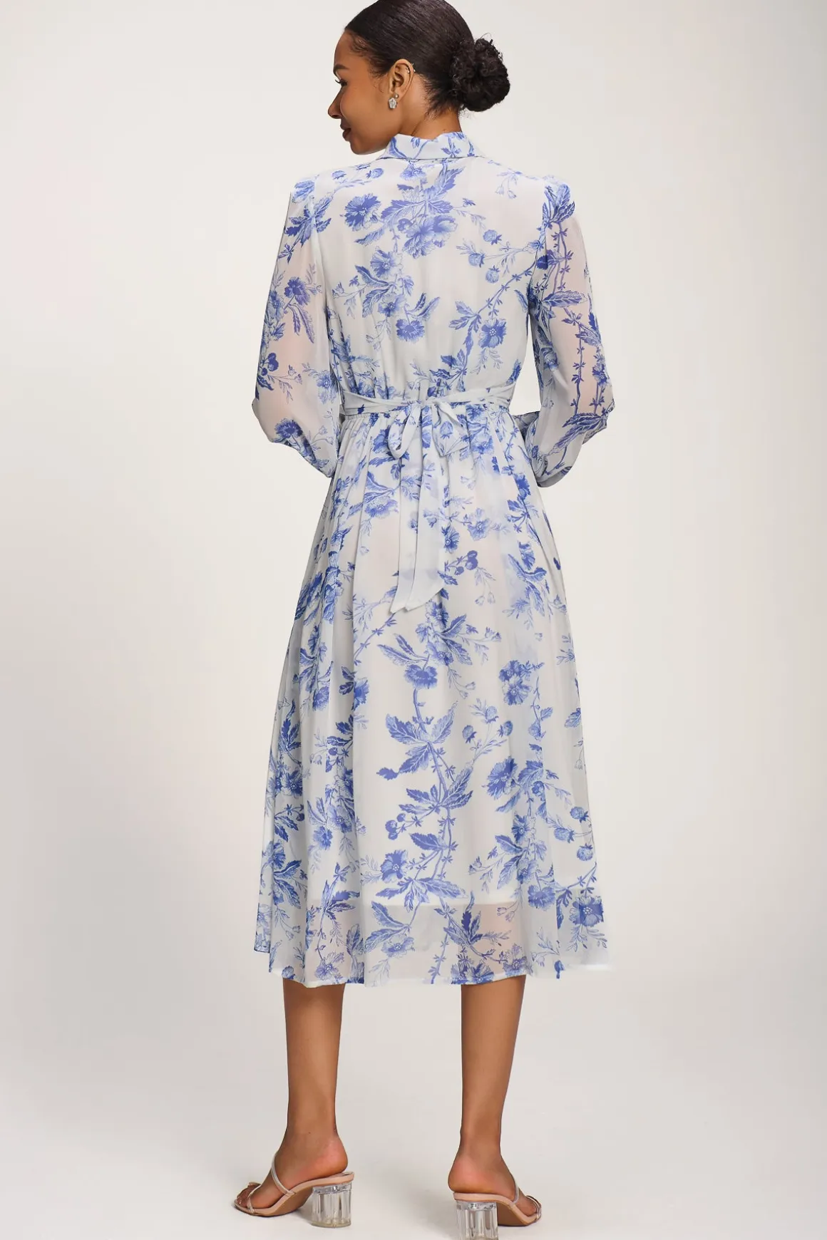 Chiffon Print Ruffled Shirt Dress, White Floral