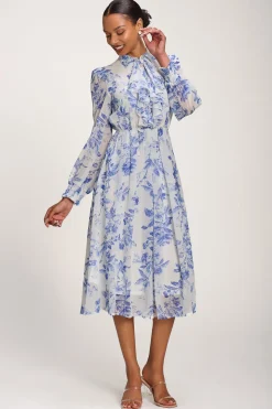 Chiffon Print Ruffled Shirt Dress, White Floral