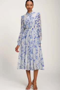 Chiffon Print Ruffled Shirt Dress, White Floral
