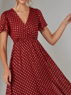 Chiffon Short Sleeve Midaxi Dress, Burgundy