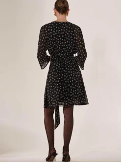 Chiffon 3/4 Sleeve Mini Dress, Black Floral