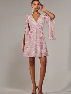 Chiffon Split Sleeve Mini Dress, Pink Floral