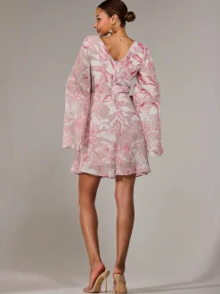 Chiffon Split Sleeve Mini Dress, Pink Floral