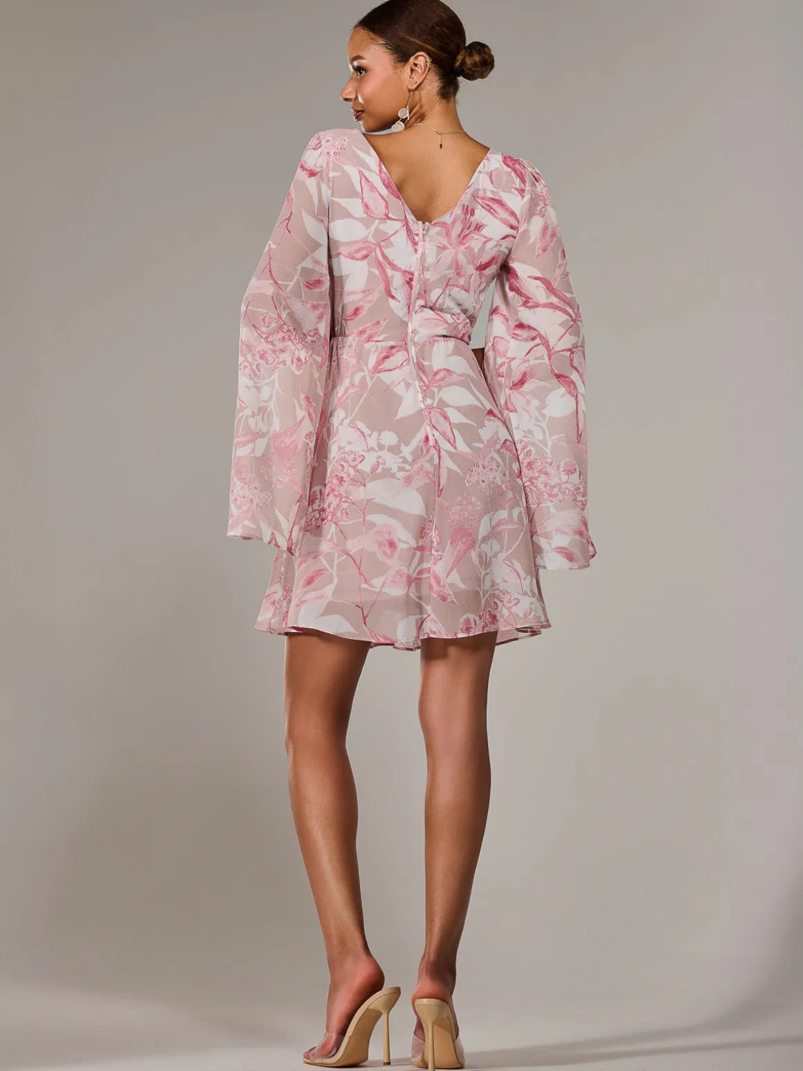Chiffon Split Sleeve Mini Dress, Pink Floral