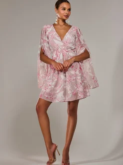 Chiffon Split Sleeve Mini Dress, Pink Floral